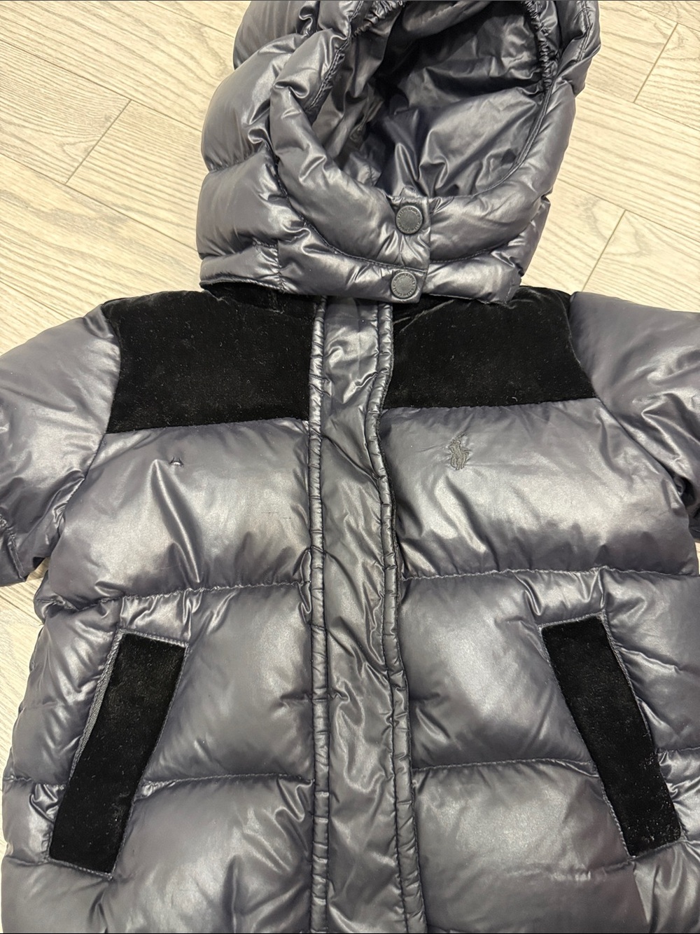 Polo by Ralph Lauren Shiny Charcoal Black Puffer Jacket with Hood